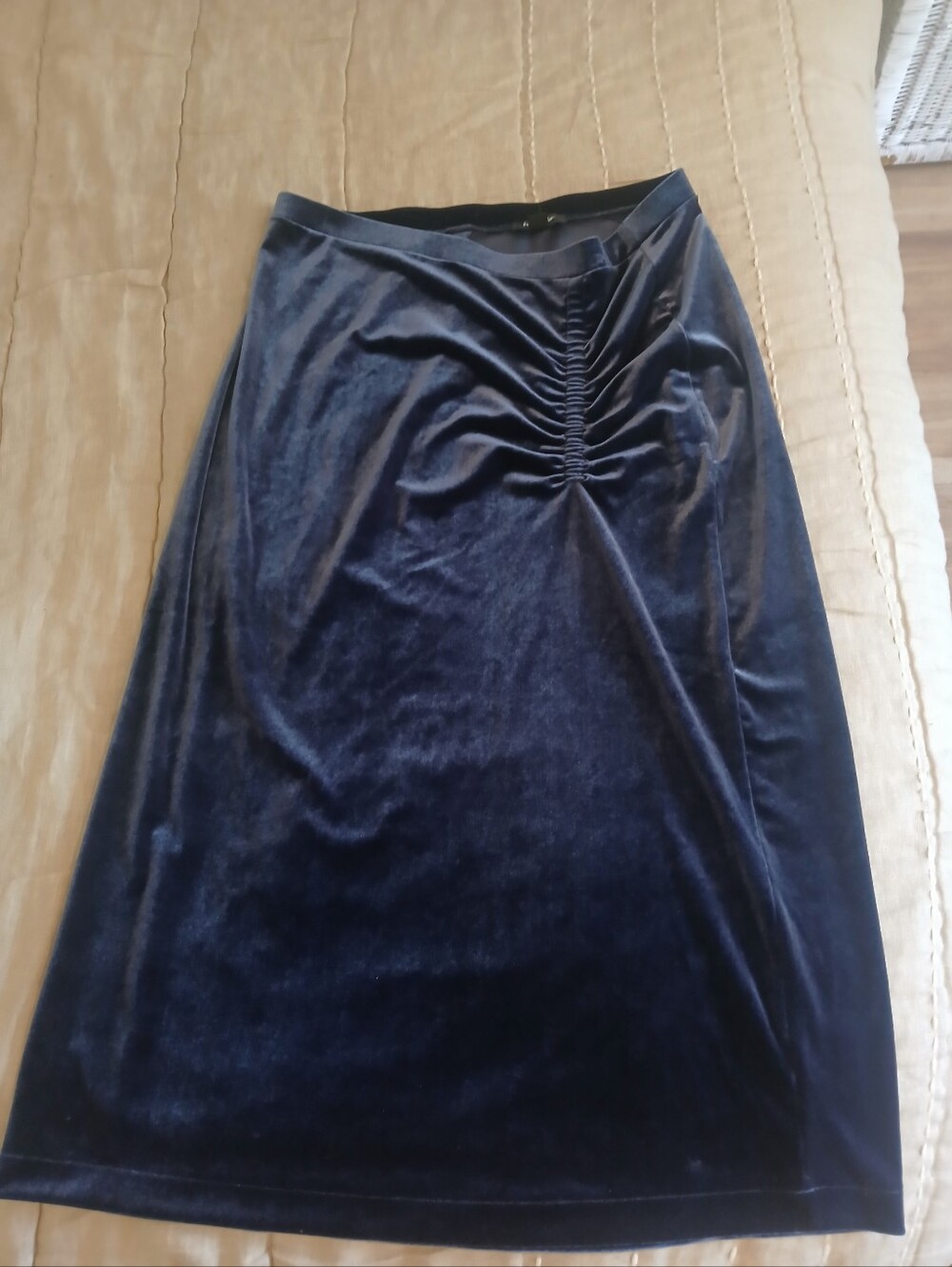 Frank And Oak Womens Navy Velvet Ruched Pencil Skirt
